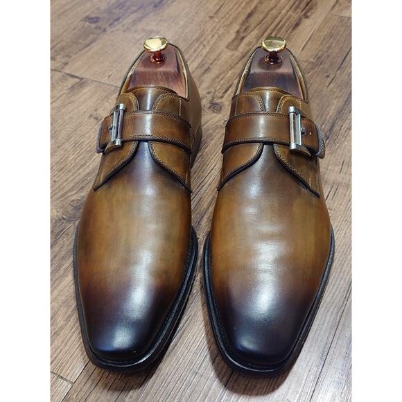 Magnanni Men’s Monk Strap 8.5M Bourbon Brown Burnished Leather Dress Shoes main image 8